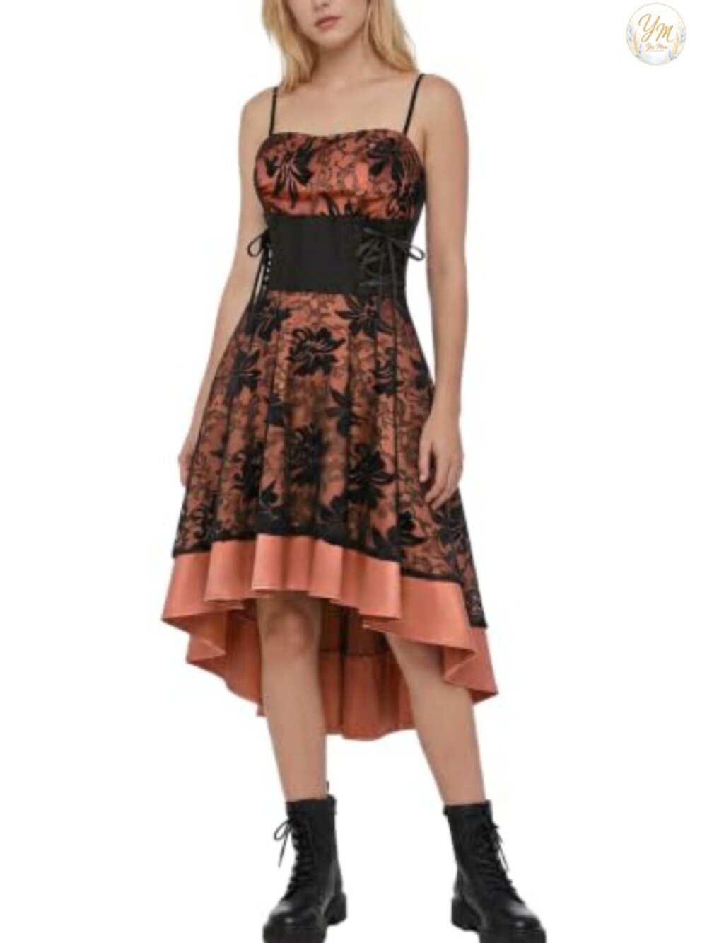 Floral Lace High Low Dress Spaghetti Strap Steampunk Gothic Cosplay